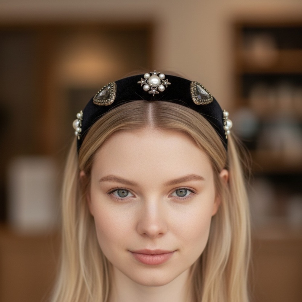 Elegant Black Headband with Gold Accents - Picture 3 of 5